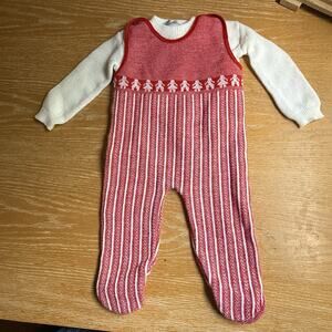 Vintage Marshall Fields for the Very Young 2pc Knit Sweater Set Sz L Red White